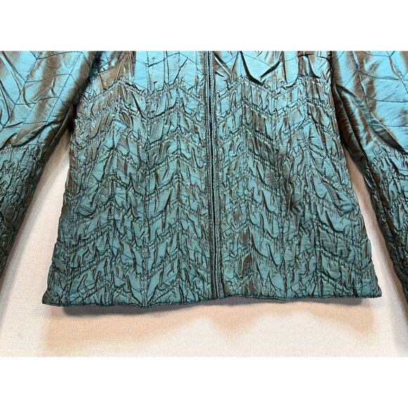 Ubu Women Crinkle Quilted Jacket Medium Metallic Teal Textured Travel Reversible - Picture 6 of 12